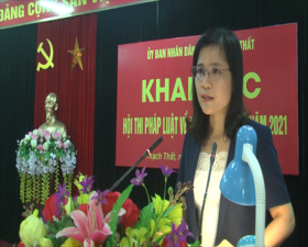 Thạch Thất: 56 thí sinh tham gia Hội thi Pháp luật Dân quân tự vệ năm 2021